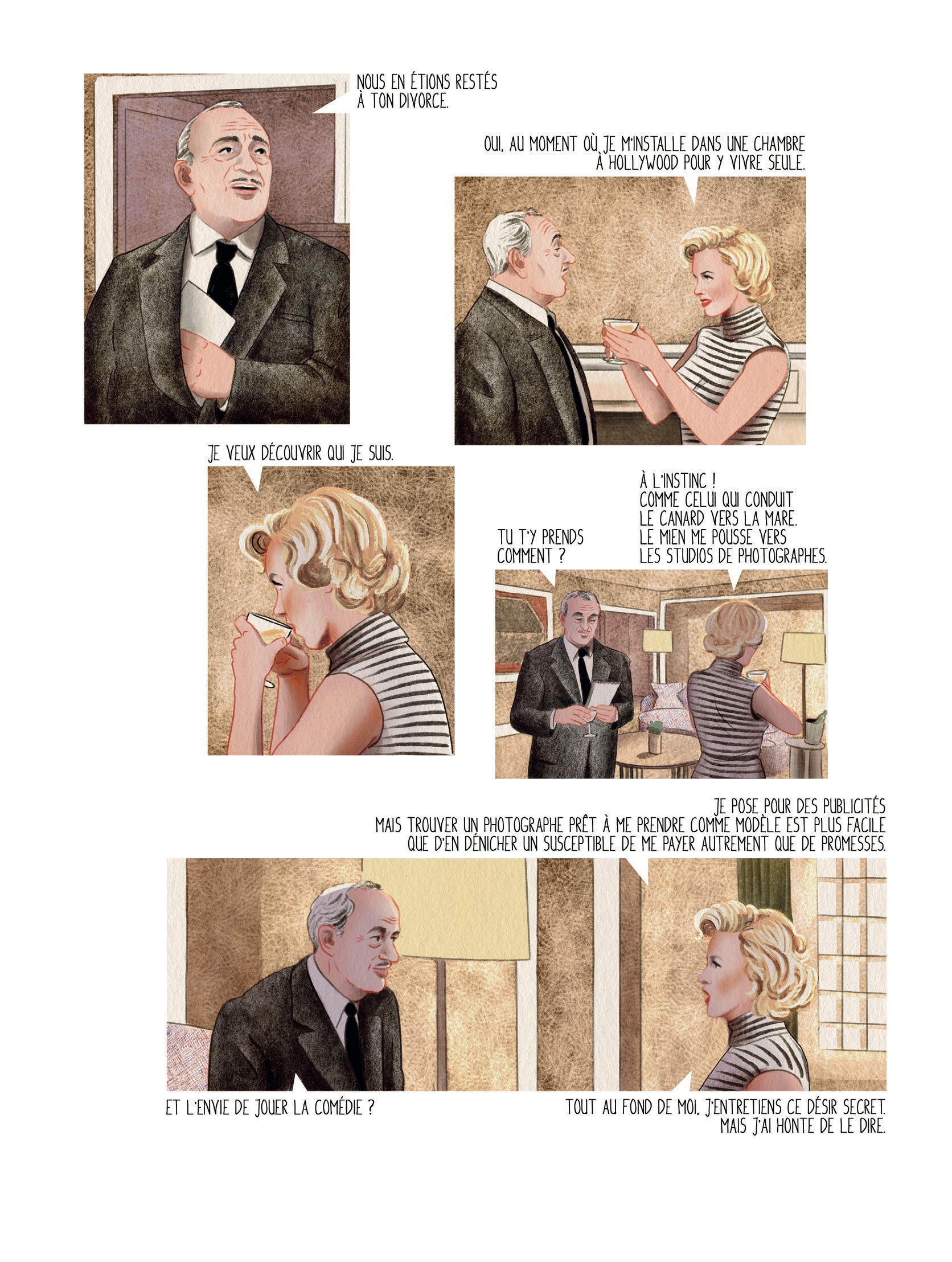 Planche BD, dialogue entre Marilyn et son confident