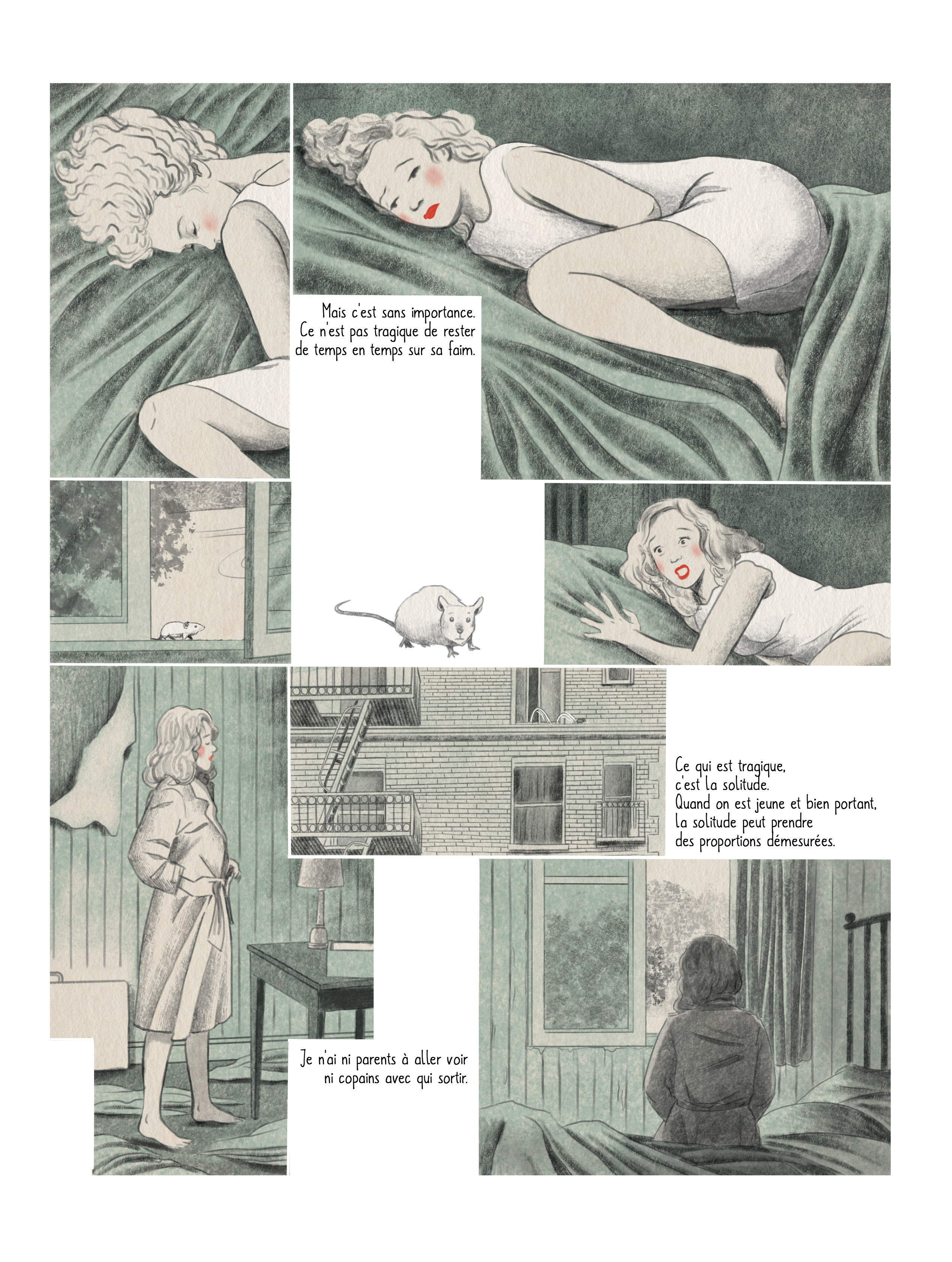 Planche BD, Marilyn seule dans son appartement la nuit