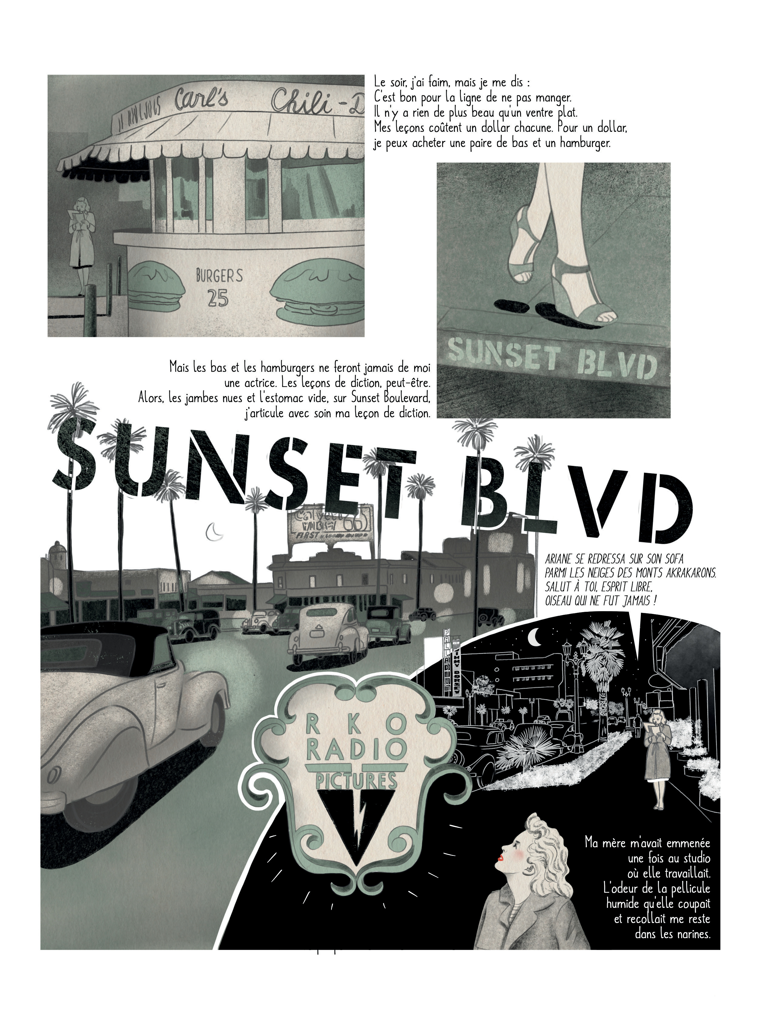 Planche BD, Sunset Boulevard et vie nocturne hollywoodienne