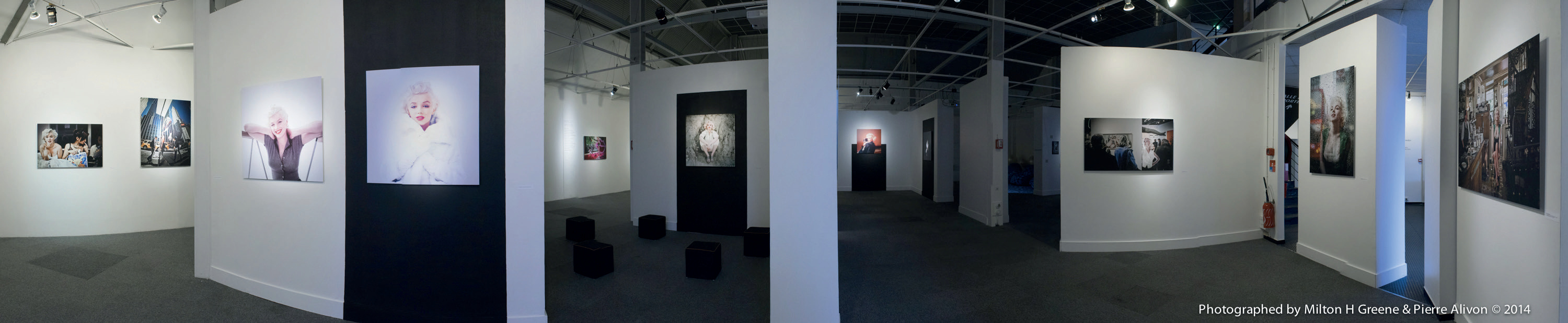 Vue panoramique de la galerie avec tableaux de Marilyn Monroe