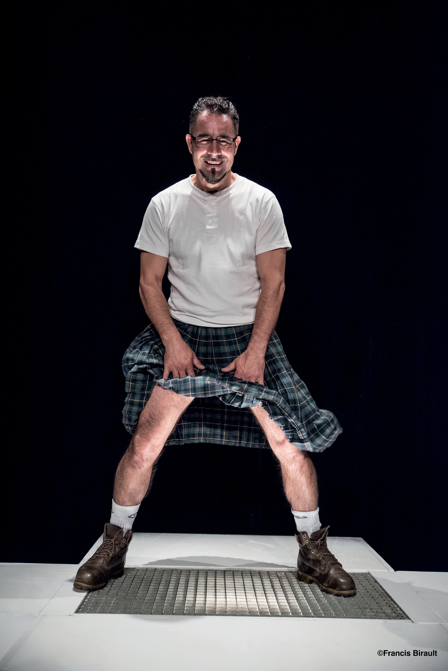 Visiteur en kilt sur l'estrade Marilyn, soufflerie activée